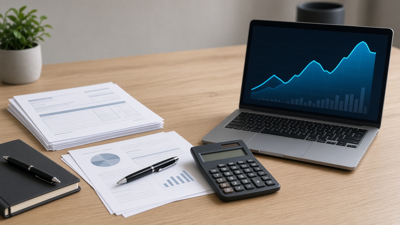 Financial reporting artwork used as the cover for the small-business AI finance guide