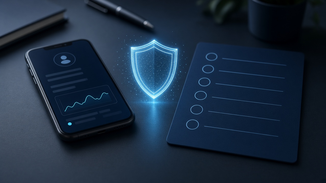 Mobile banking interface artwork used as the cover for the FinTech security checklist